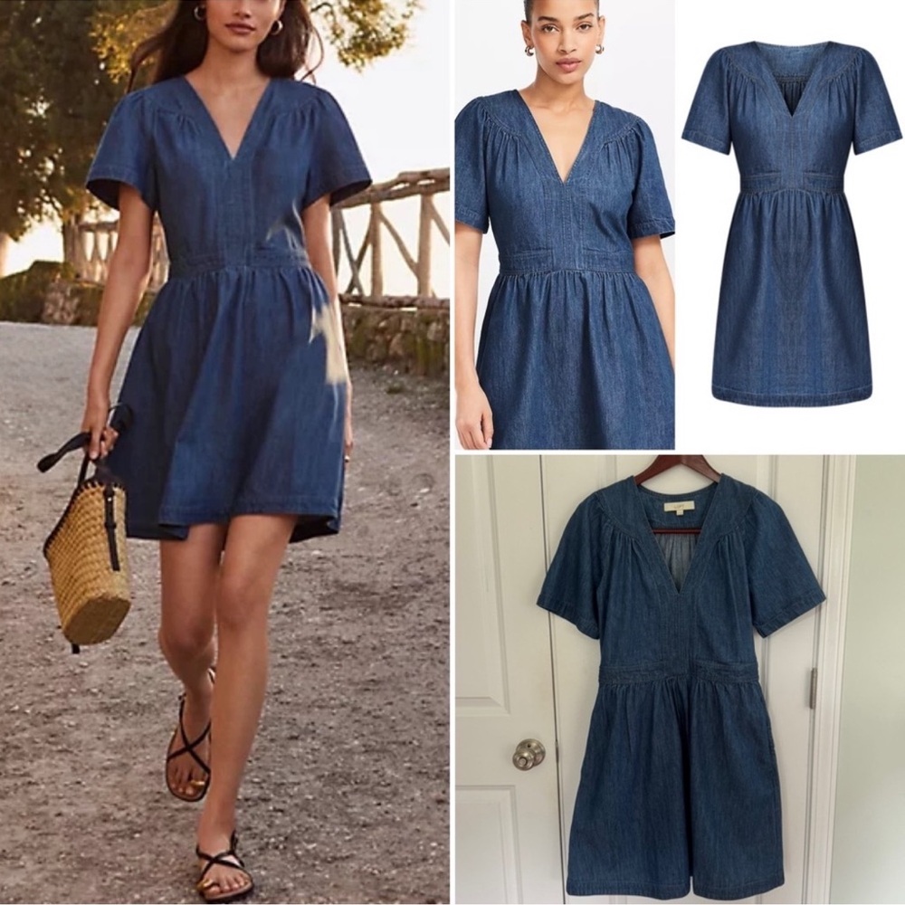 Loft Chambray Split Neck Dress
